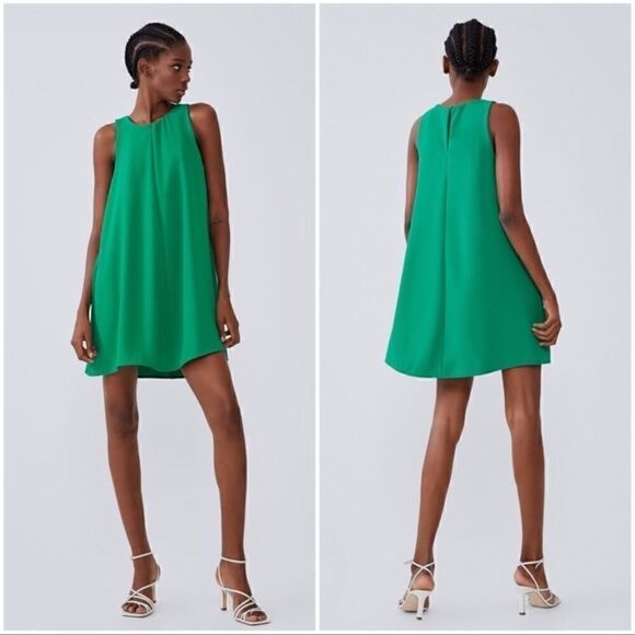 ZARA Flowing Swing Shift Minidress Green M - Picture 1 of 7